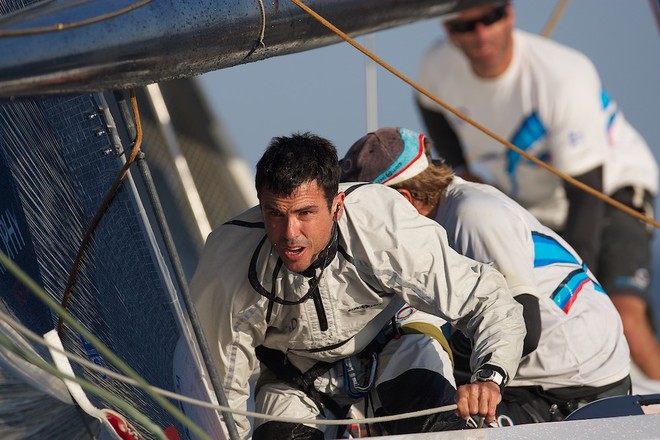 SARDINIA, La Maddalena, 24th May 2010, Louis Vuitton Trophy, TEAMORIGIN vs Emirates Team New Zealand. Matt Mitchell, bowman TEAMORIGIN. &copy; Ian Roman/TEAMORIGIN www.ianroman.com